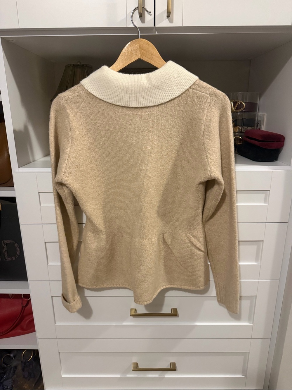 Aaron & Amber Cream Peplum Sweater with White Collar - Picture 6 of 7